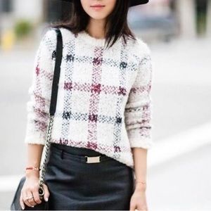 Theory NWT Innis Knit Plaid Pullover Sweater Red White S Small